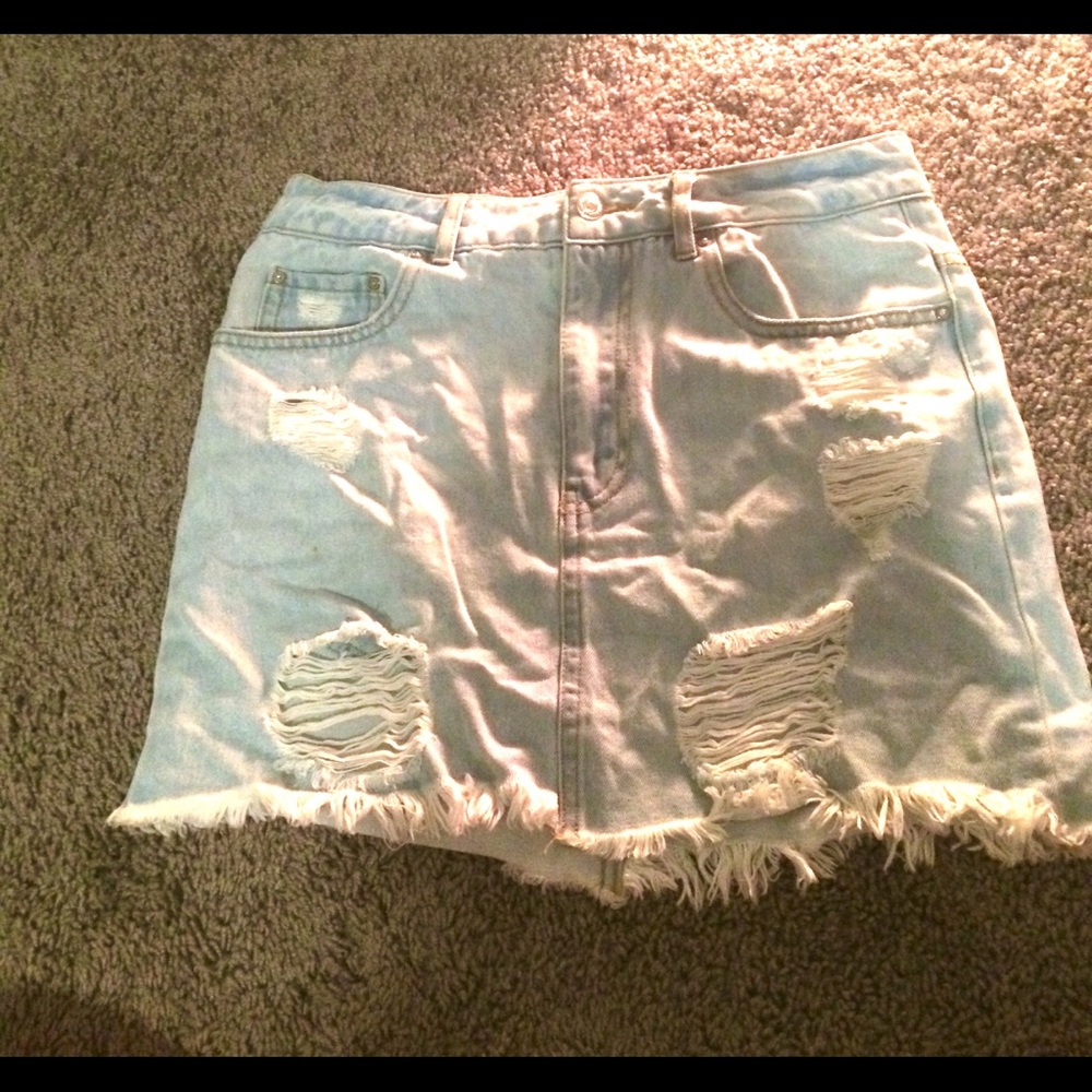 Light blue ripped jean skirt
